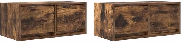 Berkfield Home Set of 2 Smoked Oak TV Cabinets in Brown, W/D/H: 60 x 31 x 25.5 cm