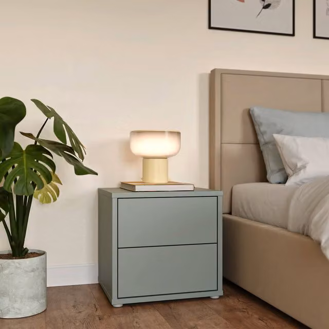 Furniture To Go Alice Springs Low Bedside Cabinet with 2 Push-Open Drawers in Taupe and Sage Green