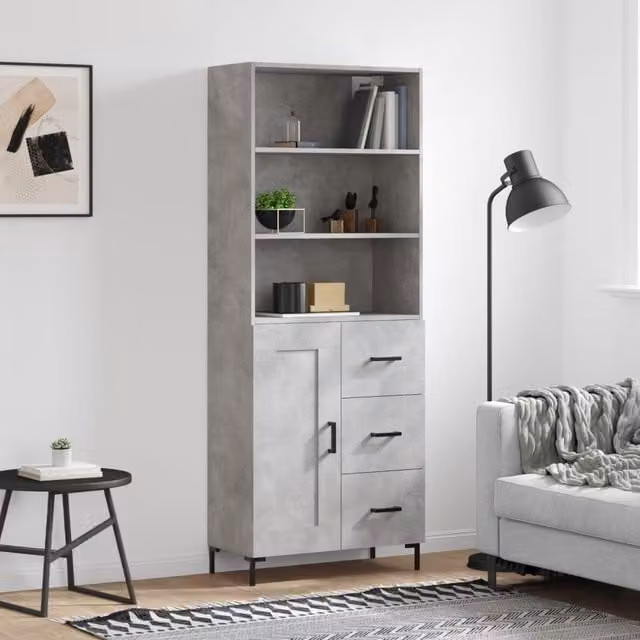 Berkfield Home Modern Highboard in Concrete Grey, W/D/H: 69.5 x 34 x 180 cm