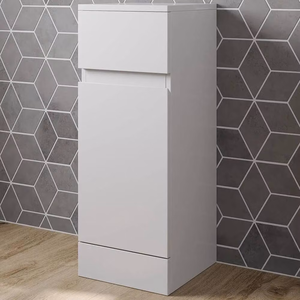 FORGEVIO White Gloss Modern Freestanding Bathroom Storage Unit with Hinged Doors and Internal Shelves – 2