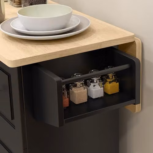 HOMCOM Black Kitchen Island with Drop Leaf and 3 Drawers, Rubberwood Top, W/D/H: 115 x 40 x 91.5 cm – 7