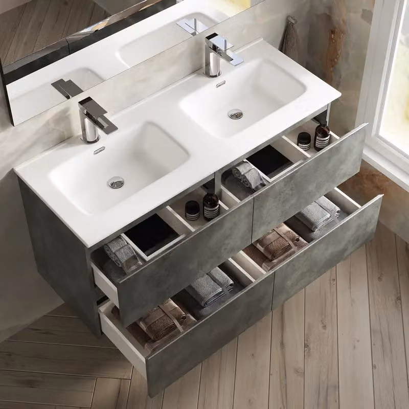 Banyetti Vatilla Wall Hung Vanity Unit with Athena Basin, Cemento Grey, W: 120 cm, D: 59 cm, H: 45 cm – 3