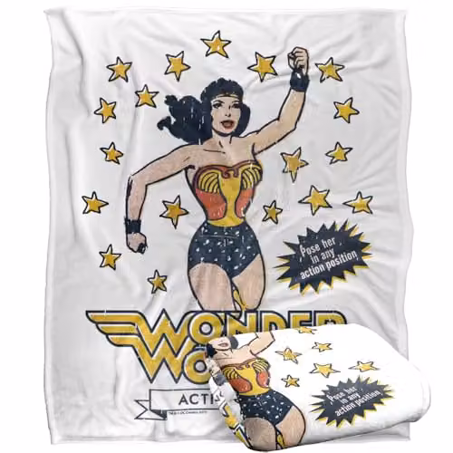 Warner Bros. Wonder Woman DC Action Figure Super Soft Fleece Throw Blanket, Multicolour, W: 127 cm x D: 152.4 cm x H: 152.4 cm