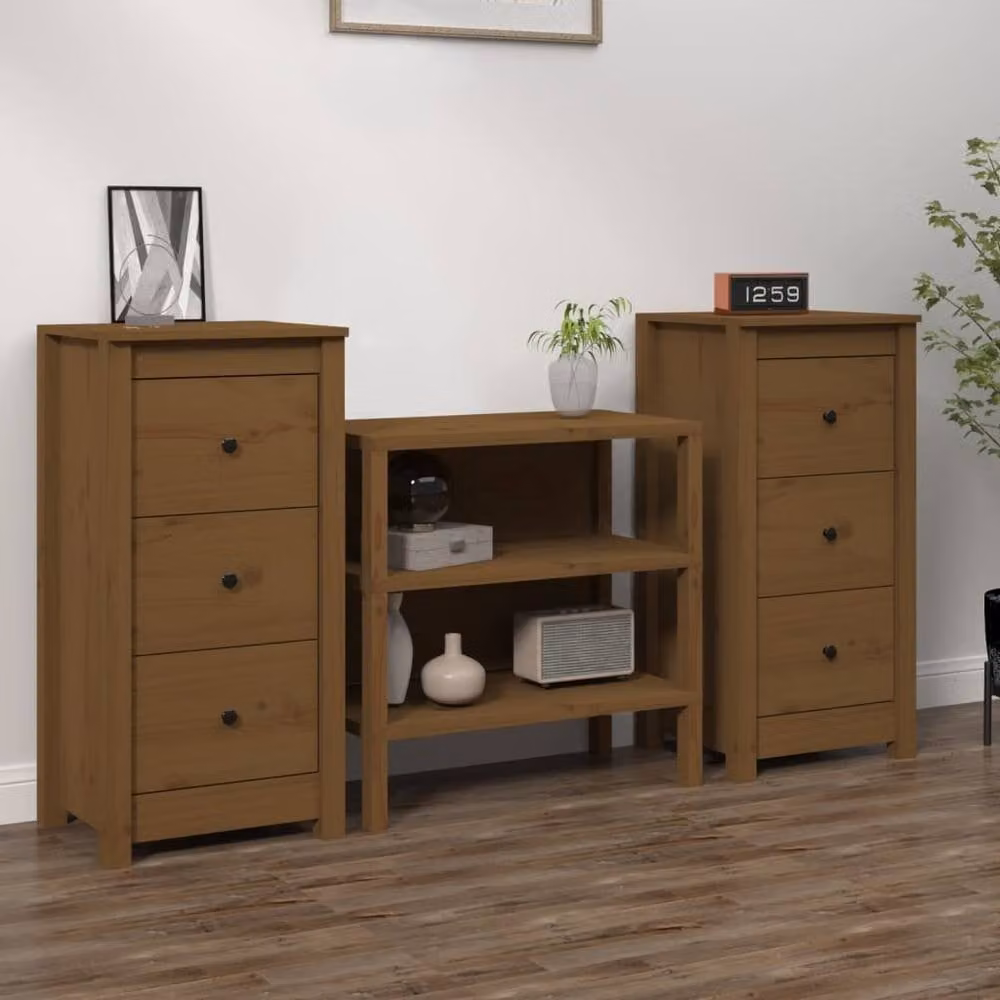 Berkfield Home Set of 2 Rustic Solid Wood Pine Sideboards in Honey Brown, W/D/H: 40 x 35 x 80 cm