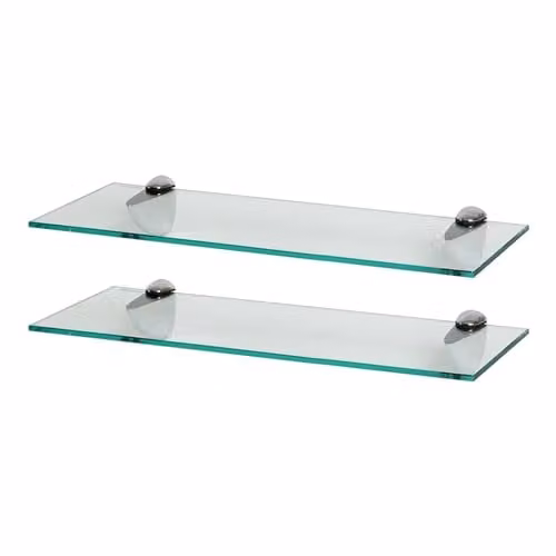 Harbour Housewares Pack of 2 Floating Glass Wall Shelves with Silver Metal Brackets, Width: 50 cm