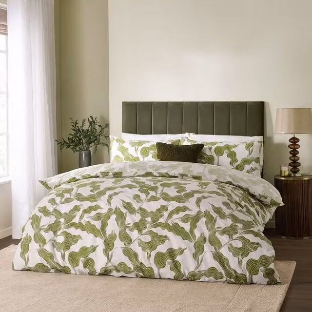 HOEM Lauro Reversible Floral Cotton Duvet Cover Set in Green, W/D/H: 180 x 200 cm