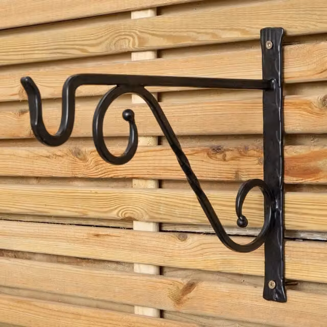 Samuel Alexander Black Metal Heavy Duty Twisted Garden Wall Bracket Hook for Hanging Planters, 35 cm