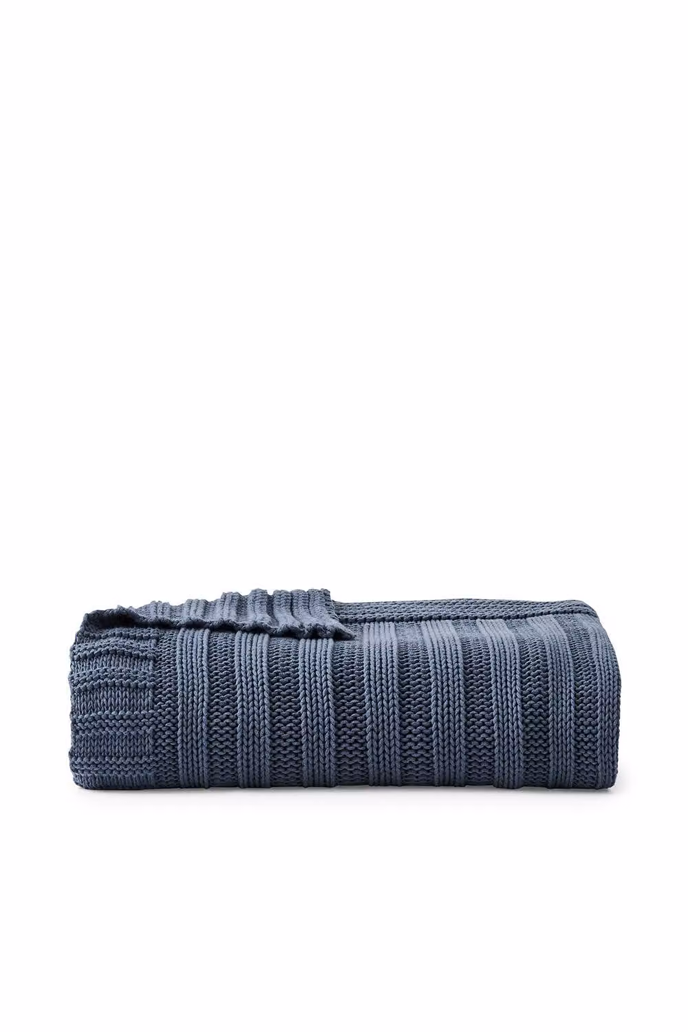CHRISTY Cambridge Knitted Striped Cotton Throw in Blue, W: 140 cm, D: 180 cm – 3