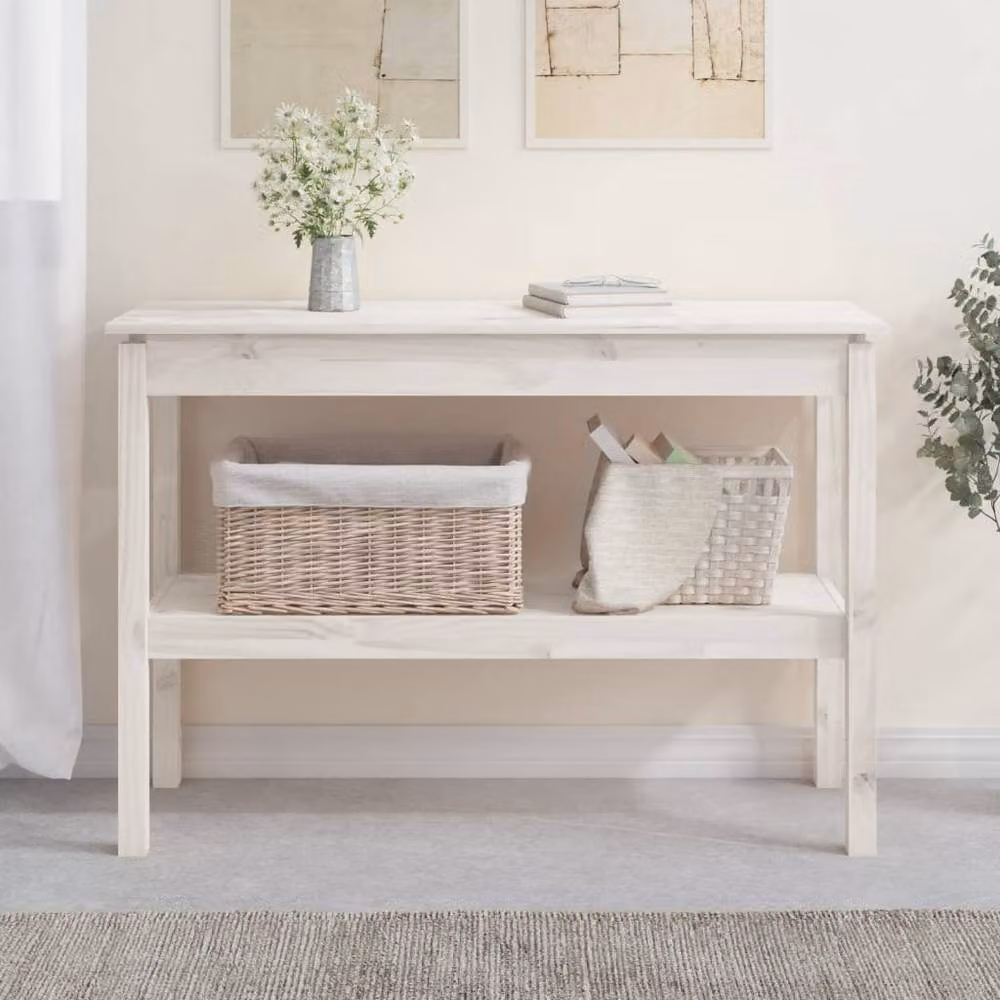 Berkfield Home White Rustic Solid Wood Pine Console Table W/D/H: 110 x 40 x 75 cm – 2