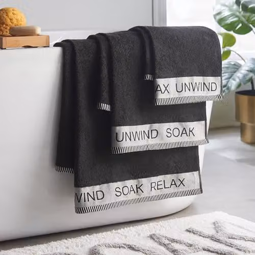 Catherine Lansfield Relax and Unwind Fluffy Cotton Bath Towel in Black, W/D/H: 70 x 120 cm – 4