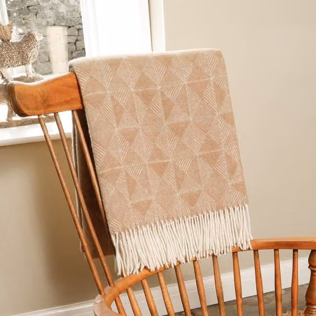 Native Natural Beige Geometric Wool Blanket – 1