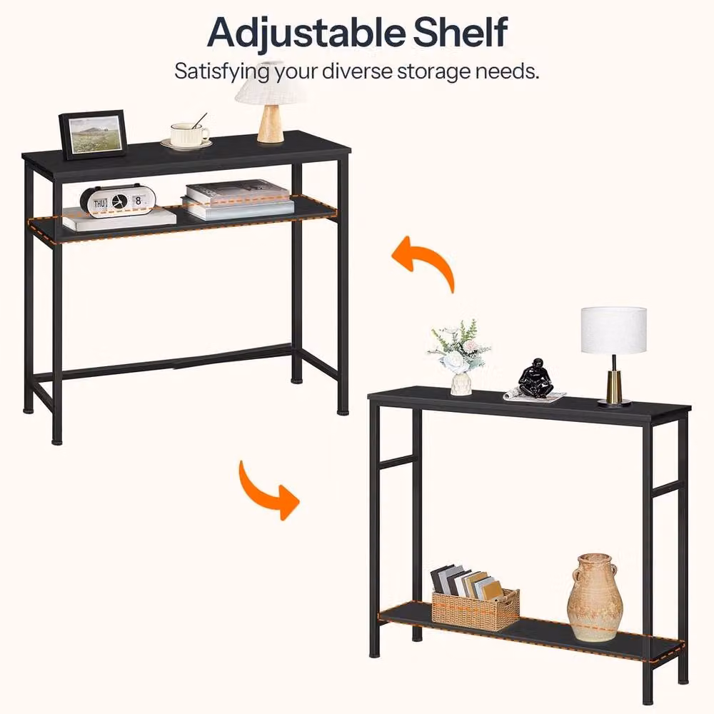 FORGEVIO Black Console Hallway Table with Adjustable Shelf, W: 80 cm, D: 24 cm, H: 80 cm – 3