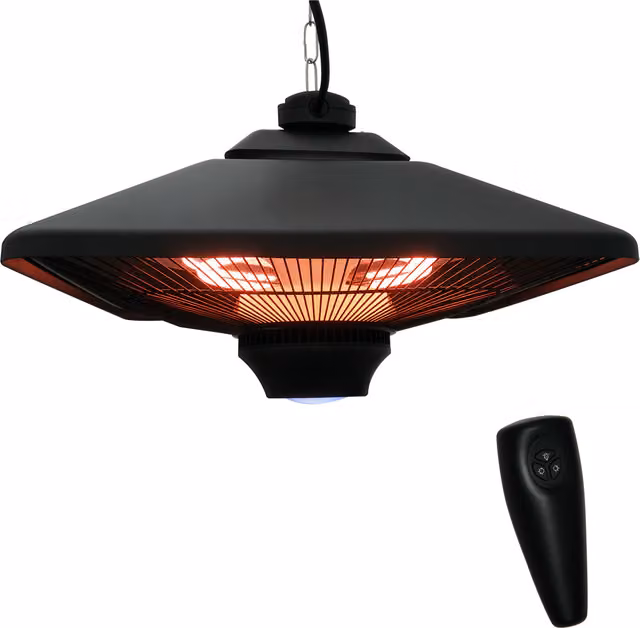 Outsunny 2kW Aluminium Halogen Outdoor Ceiling Mounted Electric Heater with LED and Remote Control, Black – 1
