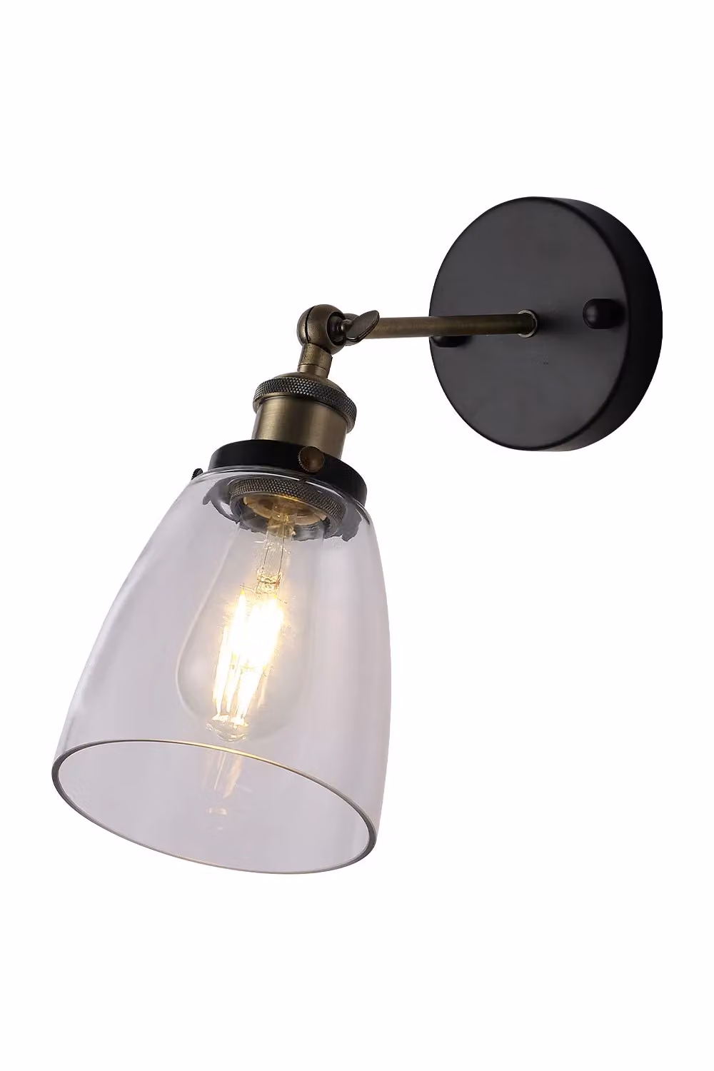 Living and Home Industrial 1-Light Armed Wall Sconce with Black Metal Finish and Transparent Glass Cone Shade, W: 14 cm, H: 16 cm – 3
