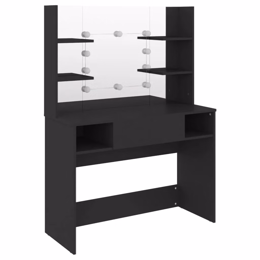 Berkfield Home Modern Makeup Table with Hollywood LED Lights in Black, W/D/H: 100 x 40 x 135 cm – 2