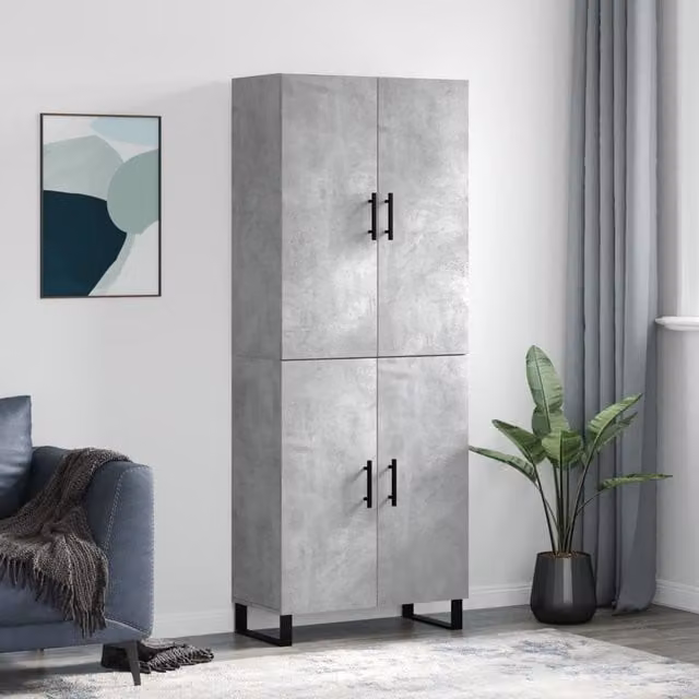 Berkfield Home Highboard in Concrete Grey, W/D/H: 69.5 x 34 x 180 cm