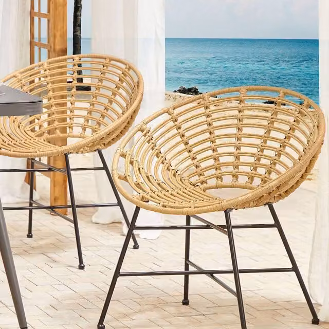 Wyld and Coco Set of 2 Brown PE Rattan Garden Chairs with Boho Geometric Design – 1