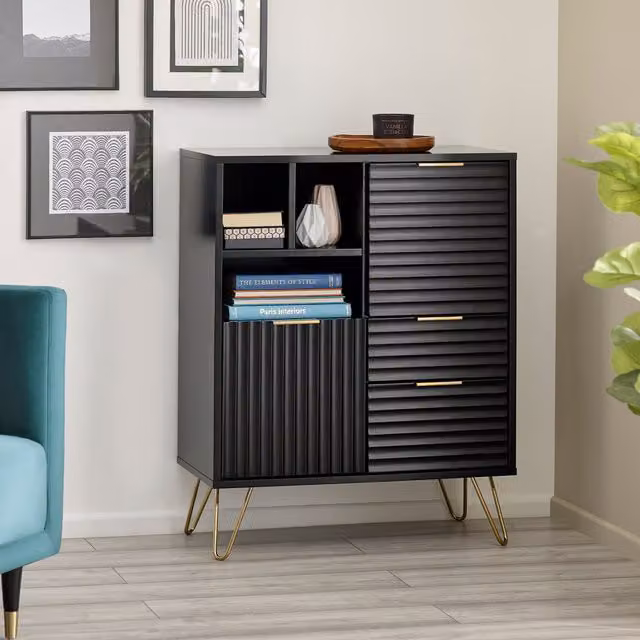 Julian Bowen Murano Modern 2 Door 2 Drawer Sideboard in Matt Black and Gold – 2