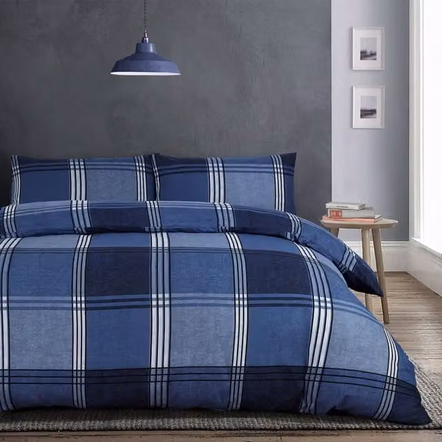 Velosso Hamilton Check Blue Cotton Rich Printed Duvet Cover and Pillowcase Set, King Size (Duvet Cover: 180 x 200 cm, Pillowcase: 50 x 75 cm) – 1