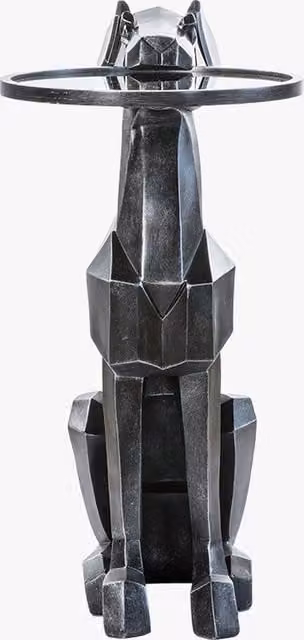 Perch & Parrow Pup Side Table with Black Metal Geometric Central Column and Round Glass Top