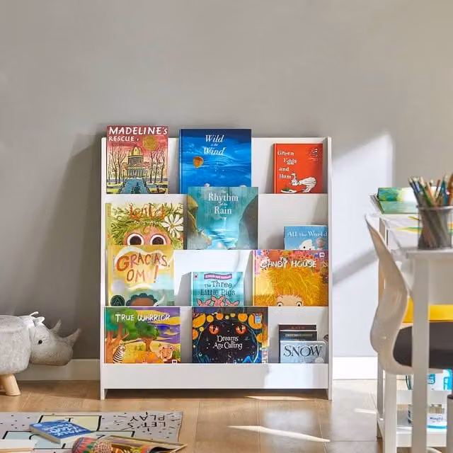 SoBuy White Freestanding Ladder Bookcase for Children's Rooms in MDF – 1