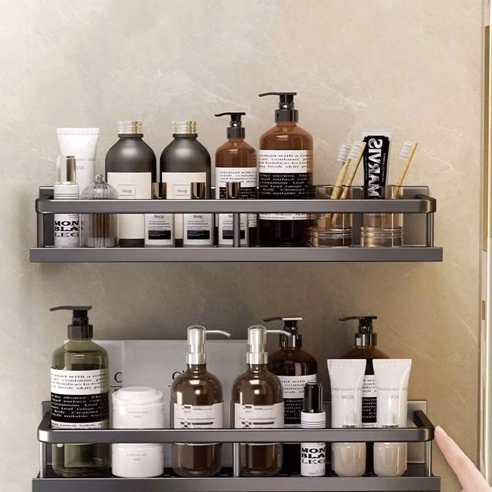 KORVIXA Wall-Mounted Black Matt Metal Bathroom Storage Shelf, Width: 40 cm – 3