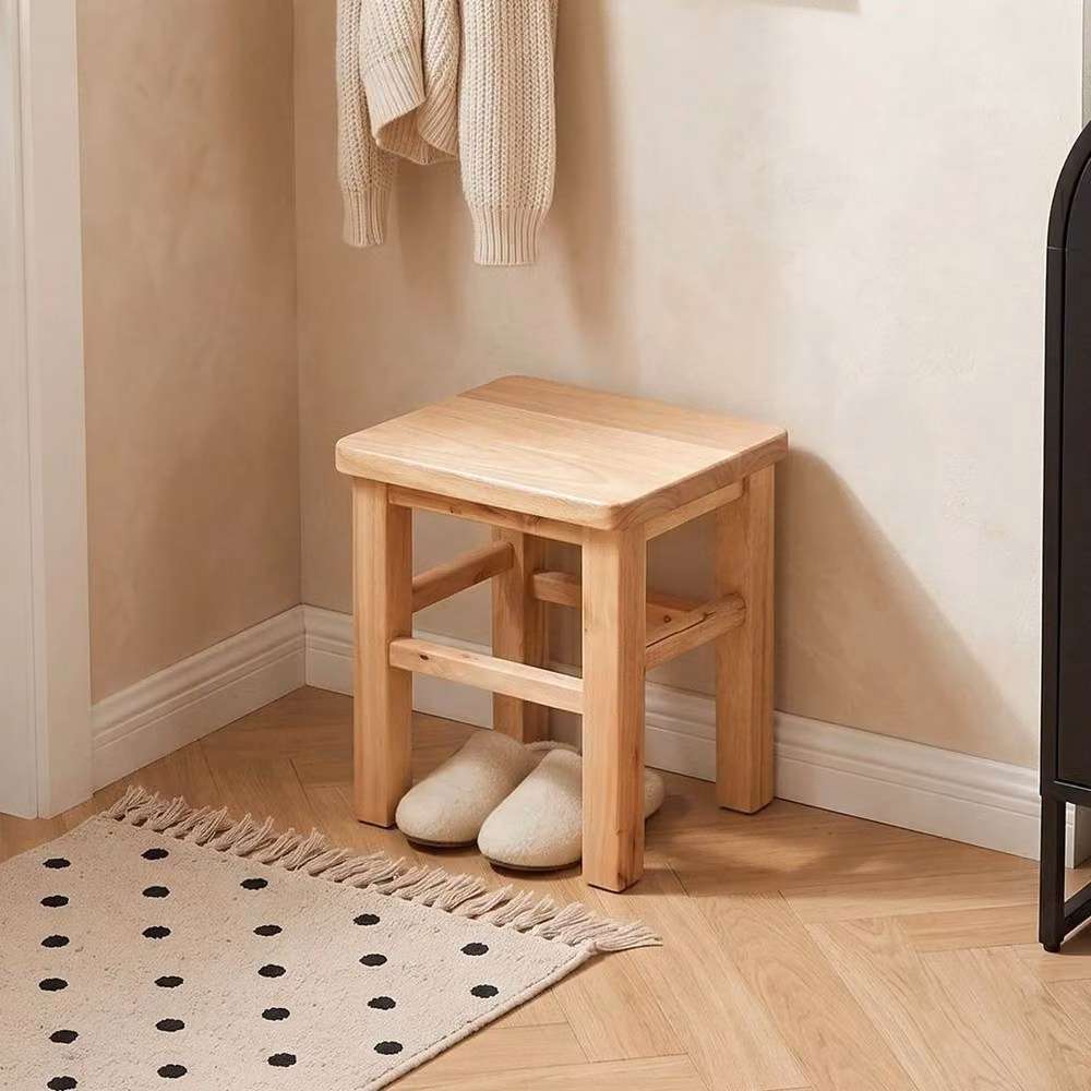 KORVIXA Solid Beech Wood Square Bar Side Stool in Natural Brown, W/D/H: 45 x 45 x 45 cm – 3