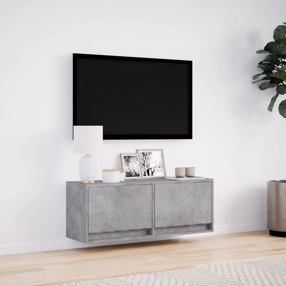 Berkfield Home Modern TV Wall Cabinet with LED Lights in Concrete Grey, W/D/H: 100 x 31 x 35 cm – 2