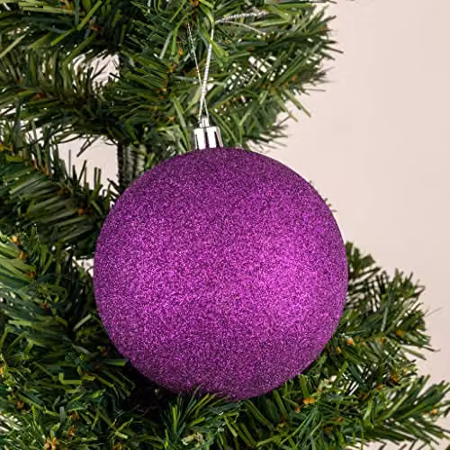 Shatchi 6-Piece Shatterproof Plastic Christmas Bauble Hanging Decorations in Purple and Silver, Diameter: 10 cm – 2