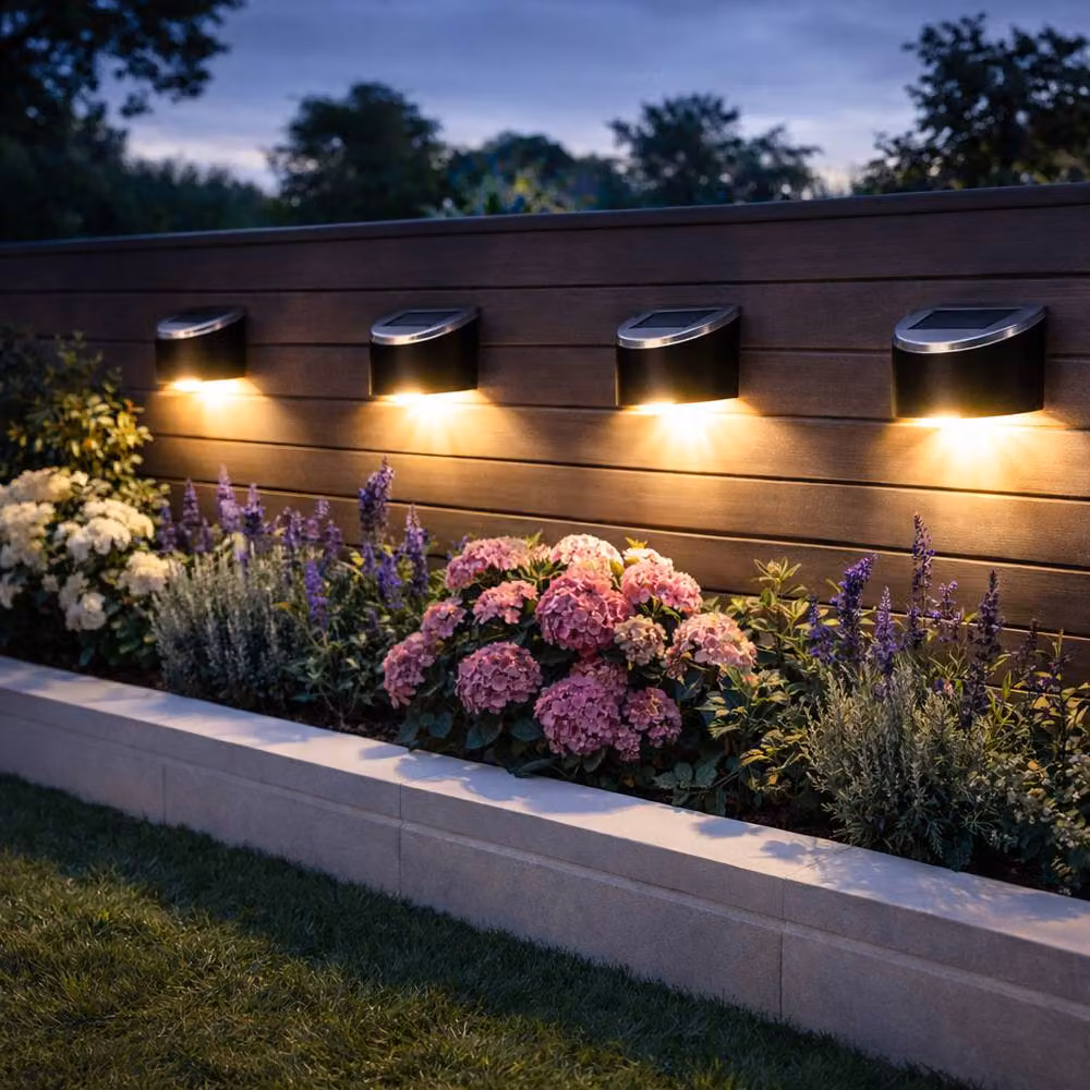 Gardenwize Pack of 4 Urbane Solar Powered Garden Fence Lights in Black with Warm White LED – 2