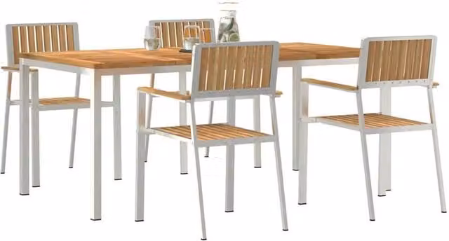 Berkfield Home Elegant 5 Piece Garden Dining Set in Brown Solid Teak Wood
