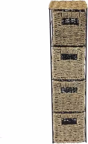 Mantraraj Brown Seagrass Woven 4 Drawer Storage Tower Cabinet – 3