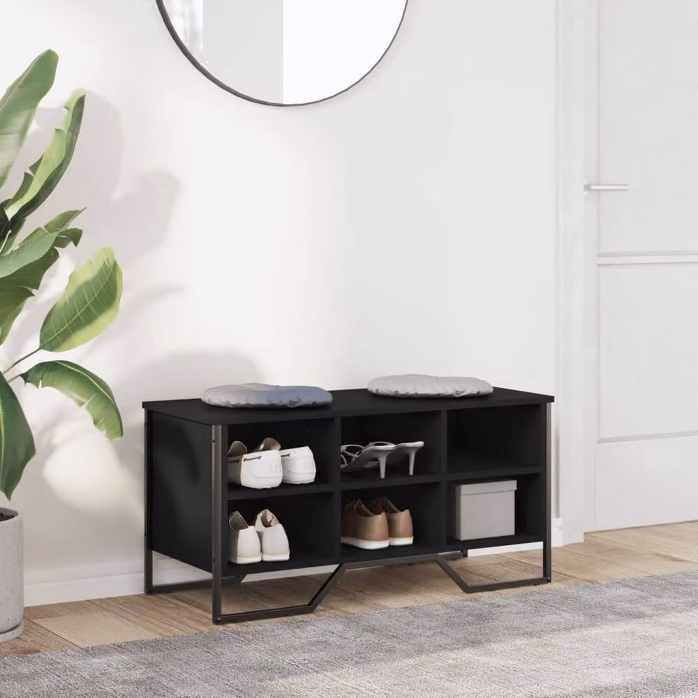 Berkfield Home Modern Black Shoe Cabinet with Integrated Seat, W/D/H: 90 x 38 x 45.5 cm – 3