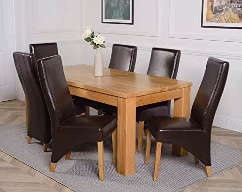 Thats Furniture Dakota Oak Dining Table and 6 Lola Brown Leather Chairs Set, W: 182 cm, D: 92 cm – 3