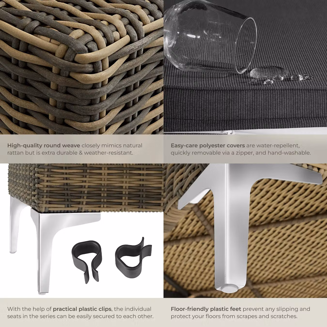 tectake Villanova Modular Rattan Left Corner Set in Dark Grey with Aluminium Frame – 5