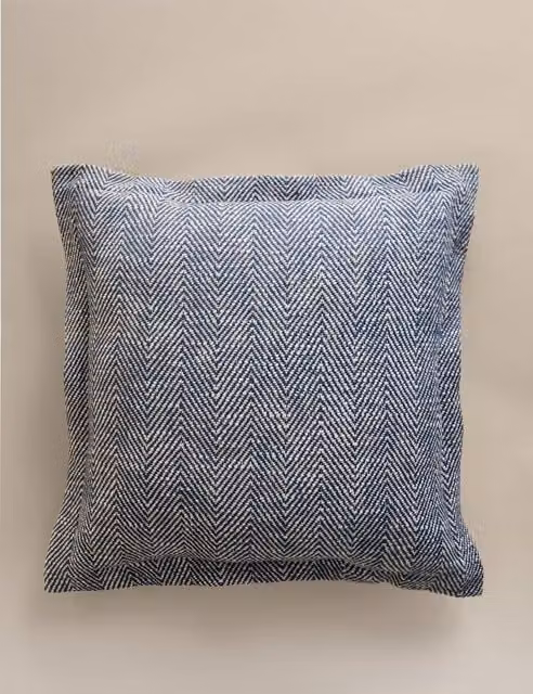 M&S Pure Cotton Herringbone Square Cushion in Slate Blue