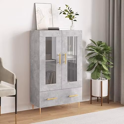 vidaXL Modern Highboard in Grey with Glass Doors, W/D/H: 69.5 x 31 x 115 cm – 2