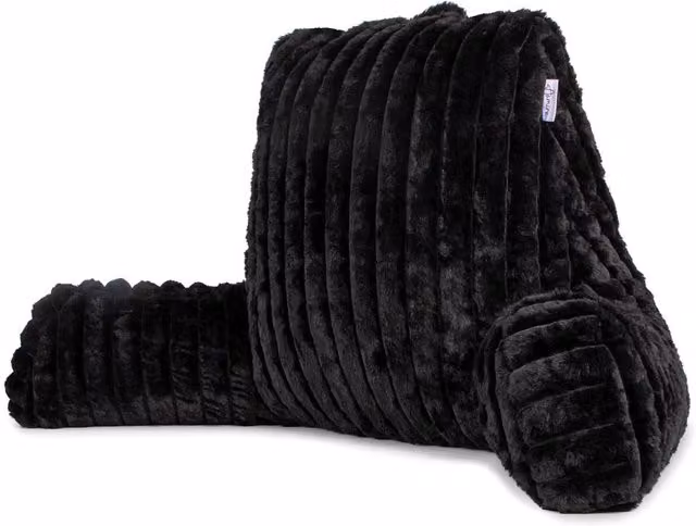 Aamira Black Faux Fur Ribbed Memory Foam Wedge Reading Pillow Support Cushion – 1