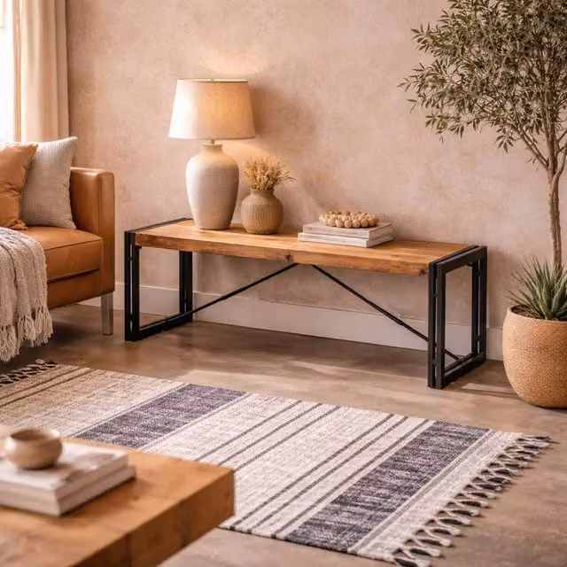 Wyld Haus Toivakka Industrial Reclaimed Wood and Metal Dining Bench in Brown – 1