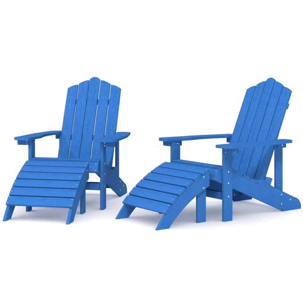 Berkfield Home Garden Adirondack Chair and Footstool Set, 2 Pieces, Aqua Blue, Weatherproof HDPE Composite – 2