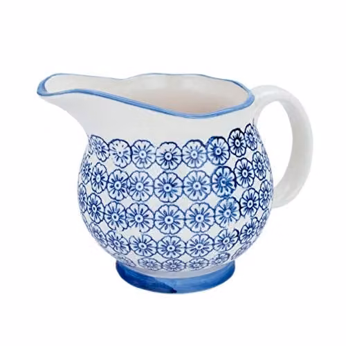 Nicola Spring Hand-Printed Ceramic Milk Jug with Floral Pattern in Blue, 300ml