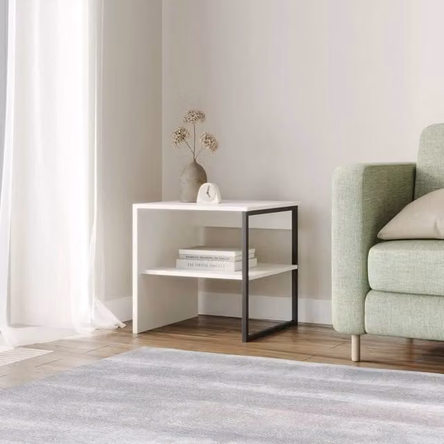 Kelvenix Modern Wood and Steel Side Table in White and Oak, W/D/H: 40 x 40 x 40 cm – 1
