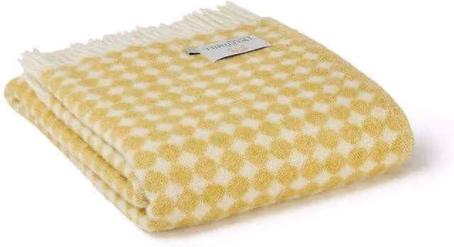 Tweedmill Jacquard Spot Wool Throw in Oil Yellow