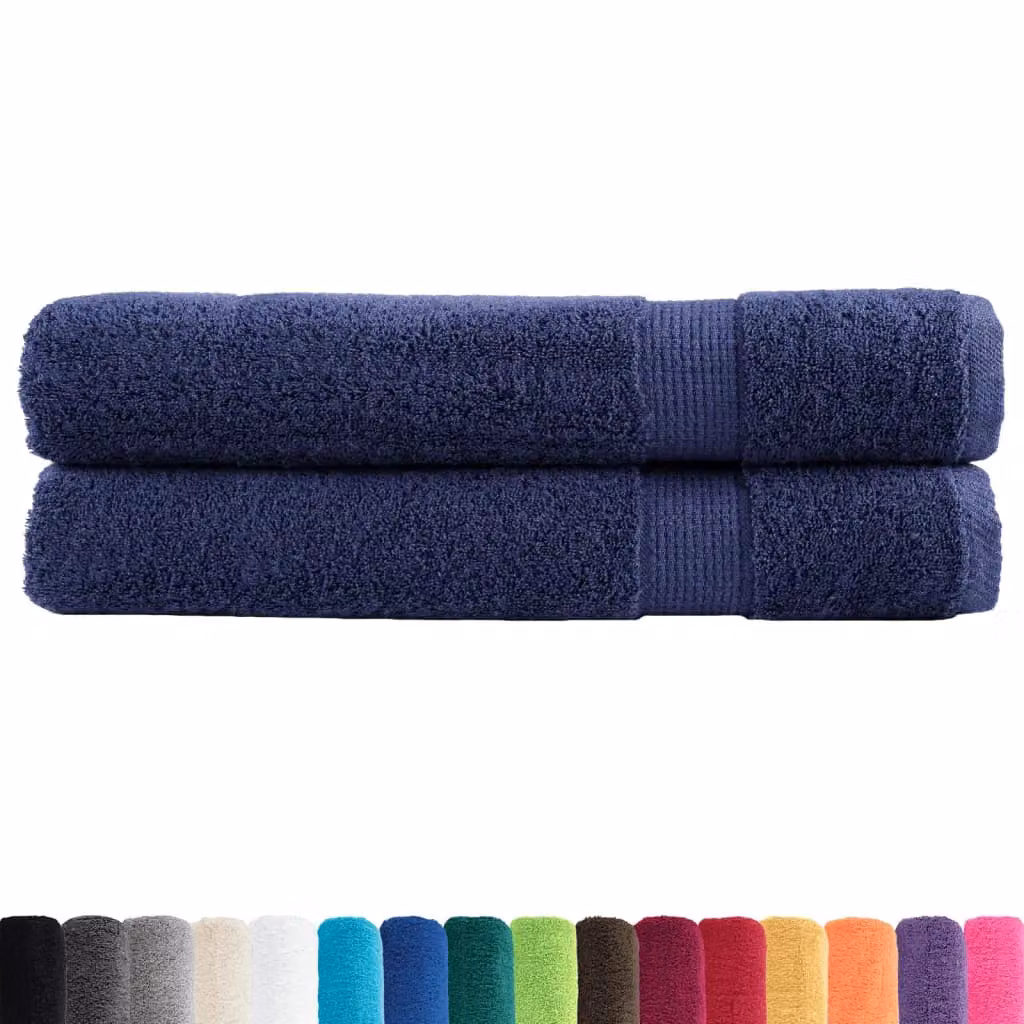 Berkfield Home SOLUND Premium Cotton Terry Towels, 2 Pack, Navy Blue, W: 100 cm, L: 200 cm, 600gsm – 2