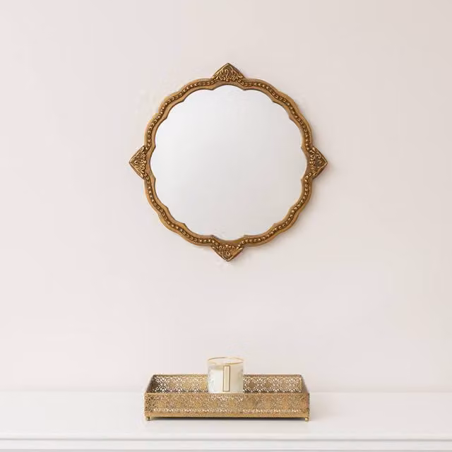 Melody Maison Ornate Antique Gold Round Wall Mirror, W/D/H: 50 x 50 x 1 cm