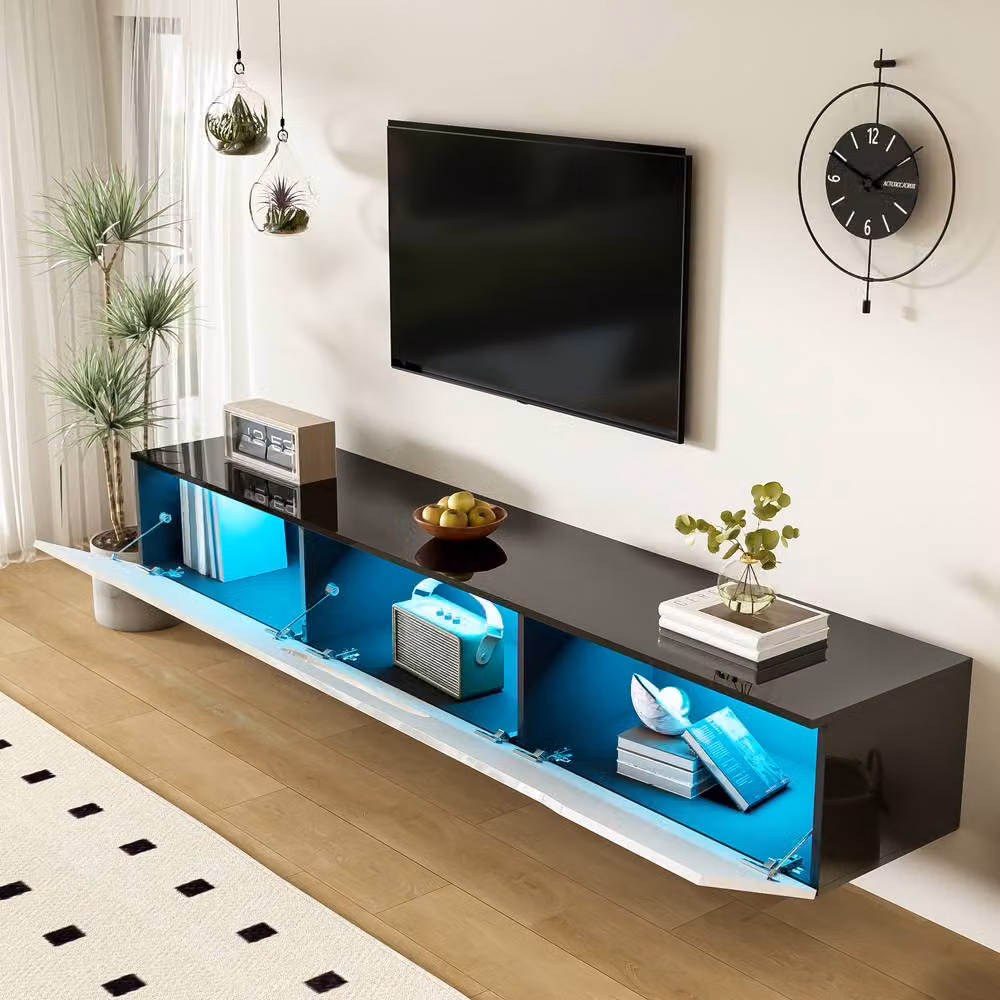 BTM Black and White High-Gloss TV Cabinet with 16-Colour LED, W: 180 cm – 4
