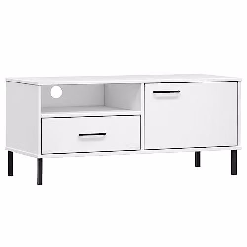 vidaXL OSLO TV Cabinet in White Solid Pine Wood with Metal Legs – 1