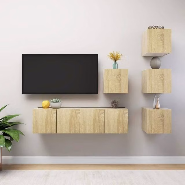 Berkfield Home 6 Piece Modern Sonoma Oak TV Cabinet Set in Brown and Beige – 1