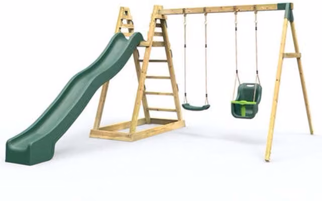 Rebo Wooden Swing Set with 10ft Slide in Cora Linn Green