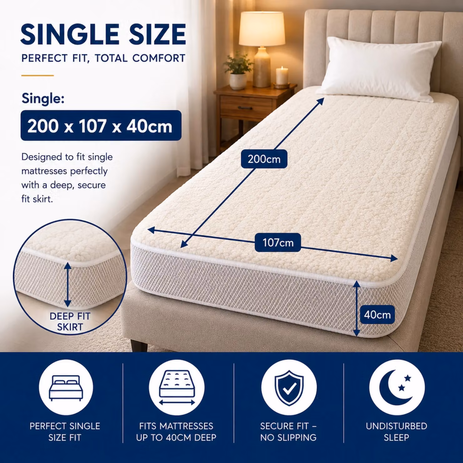MYLEK Single Fleece Heated Fitted Mattress Cover, White – 2